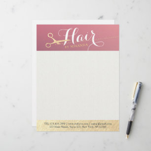 Hairstylist Makeup Salon Modern Pink Gold Scissors Custom Letterhead
