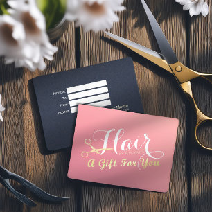 Hairstylist Makeup Salon Modern Pink Gold Scissors Discount Card