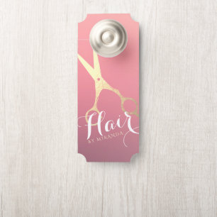 Hairstylist Makeup Salon Modern Pink Gold Scissors Door Hanger