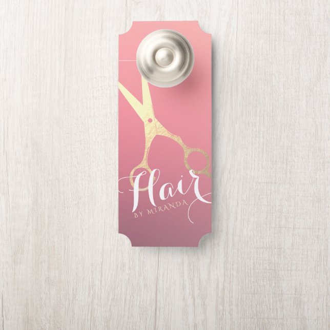 Hairstylist Makeup Salon Modern Pink Gold Scissors Door Hanger (On Knob)