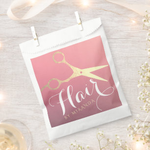 Hairstylist Makeup Salon Modern Pink Gold Scissors Favour Bags