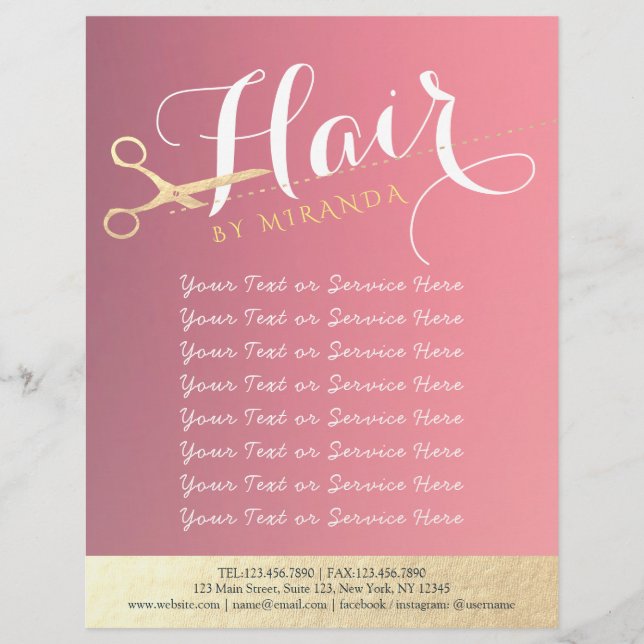 Hairstylist Makeup Salon Modern Pink Gold Scissors Flyer (Front)