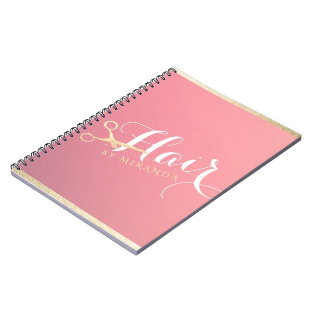Hairstylist Makeup Salon Modern Pink Gold Scissors Notebook (Left Side)
