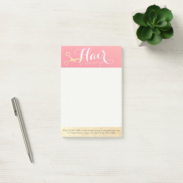 Hairstylist Makeup Salon Modern Pink Gold Scissors Post-it Notes (Office)