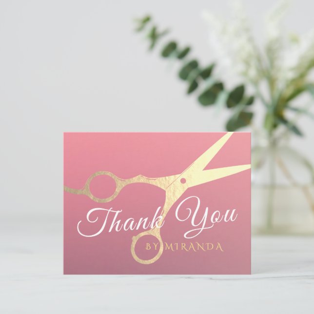 Hairstylist Makeup Salon Modern Pink Gold Scissors Postcard (Standing Front)