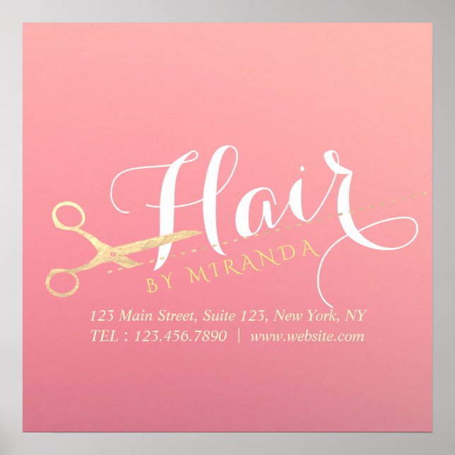 Hairstylist Makeup Salon Modern Pink Gold Scissors Poster (Front)