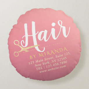 Hairstylist Makeup Salon Modern Pink Gold Scissors Round Cushion