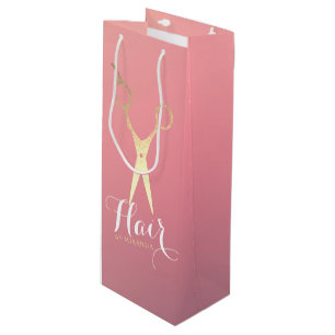Hairstylist Makeup Salon Modern Pink Gold Scissors Wine Gift Bag