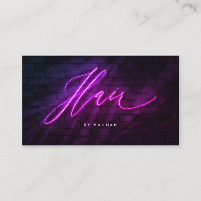 Hairstylist Neon Purple Handwritten Script Business Card (Front)