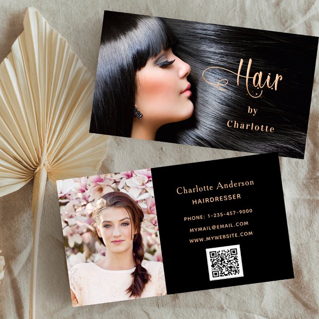 Hairstylist photo script beauty QR code  Business Card (Creator Uploaded)