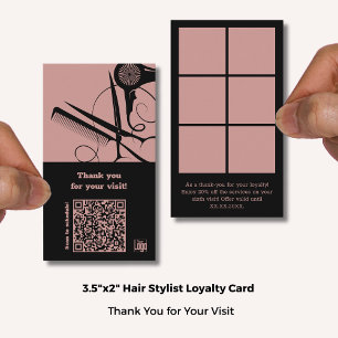Hairstylist  Pink & Black Logo & QR - Thank You Loyalty Card