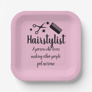 Hairstylist Quote Funny Hairdresser Pink Party Paper Plate