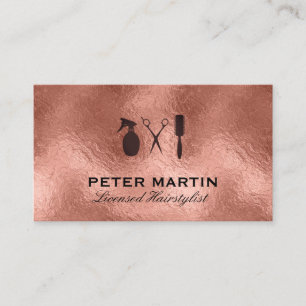 Hairstylist Rose Gold Foil Background Business Card