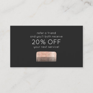 Hairstylist Rose Gold Sequin Comb Customer Loyalty Referral Card