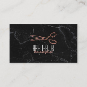 Hairstylist RoseGold Scissors Marble Business Card