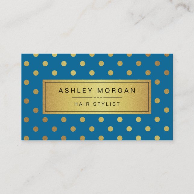 Hairstylist - Royal Blue Gold Dots Business Card (Front)