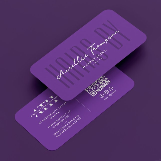 Hairstylist Royal Purple Braids Salon Modern Business Card (Creator Uploaded)