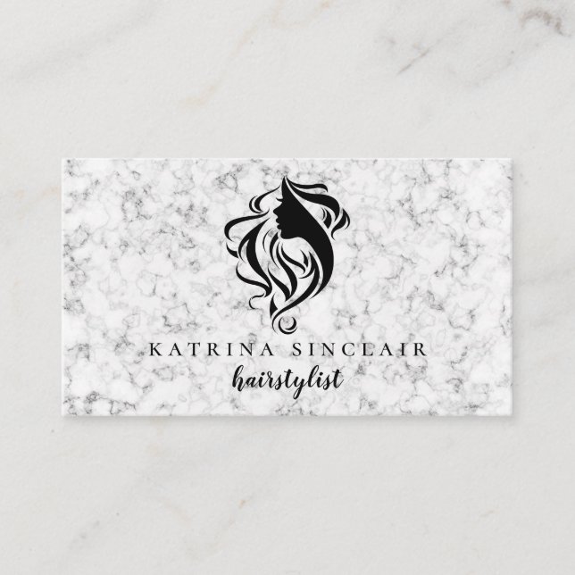 Hairstylist Salon Logo Marbled Professional Business Card (Front)