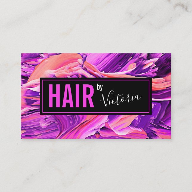 Hairstylist Salon Modern Abstract Neon Pink Chic Business Card (Front)