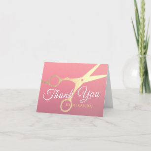 Hairstylist Salon Pink Gold Scissors Thank You Card