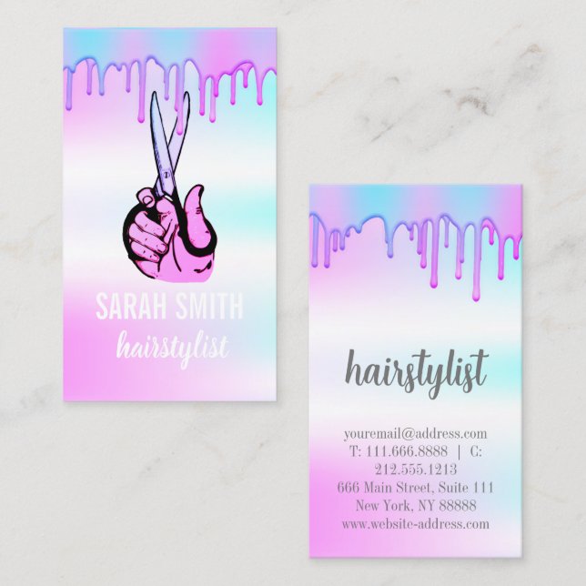 hairstylist scissors holographic modern business card (Front/Back)