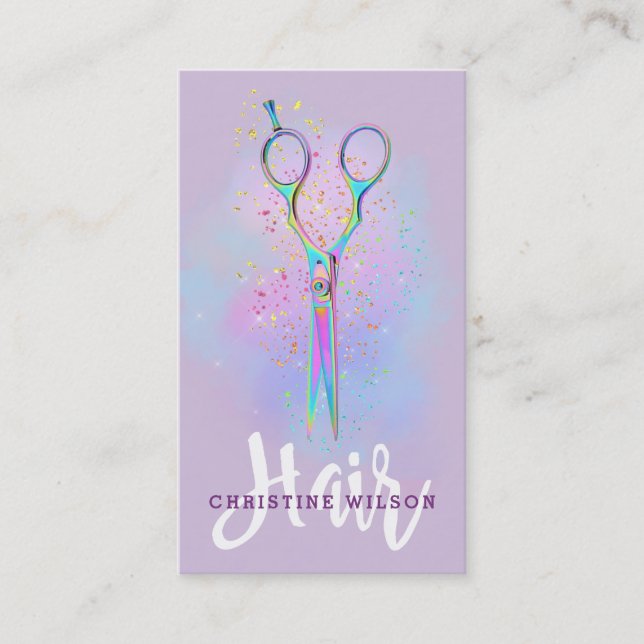 hairstylist scissors on lavender lilac business card (Front)