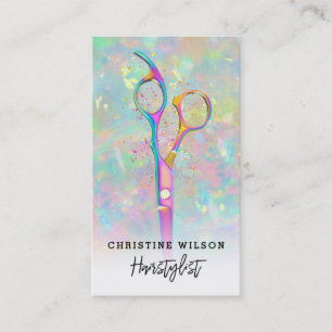 hairstylist scissors on opal stone business card