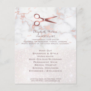 hairstylist scissors on pink marble flyer
