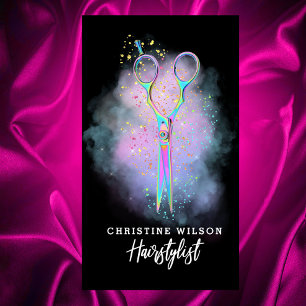 hairstylist scissors on purple cloud business card