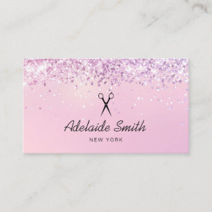 hairstylist simulated pink glitter business card