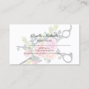 Hairstylist Soft Floral With Haircutting Shears Business Card
