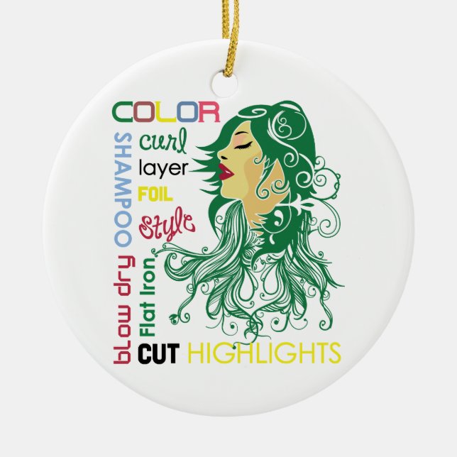 Hairstylist Terms Ceramic Tree Decoration (Front)