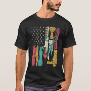 Hairstylist Tools  USA Flag Haircutter Barber Hair T-Shirt