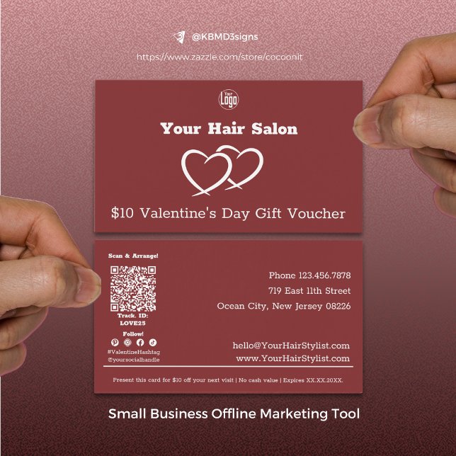 Hairstylist Valentine's Day Gift Voucher Card (Modern Burgundy Hairstylist Valentine's Day Gift Voucher Card, Small Business Offline Marketing Tool)