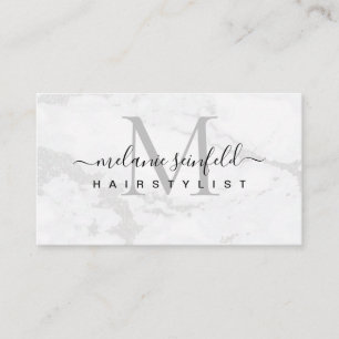 Hairstylist White Marble Beauty Salon Monogram Business Card