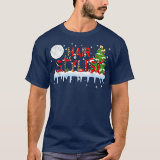 Hairstylist Xmas Tree Light Leopard Santa Hat Rein T-Shirt