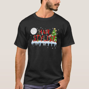 Hairstylist Xmas Tree Light Leopard Santa Hat Rein T-Shirt
