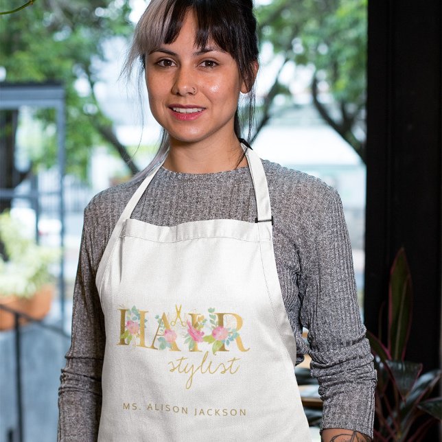 Hairstylist's name and typography logo hair salon standard apron (Creator Uploaded)