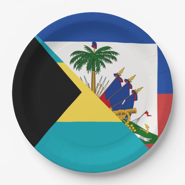 Haiti Bahamas Flag | Half Haitian Bahamian Flag Paper Plate (Front)