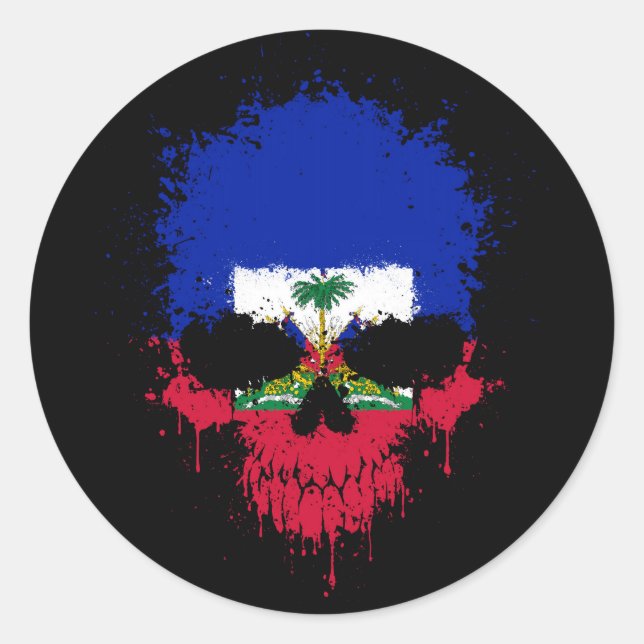 Haiti Dripping Splatter Skull Classic Round Sticker (Front)