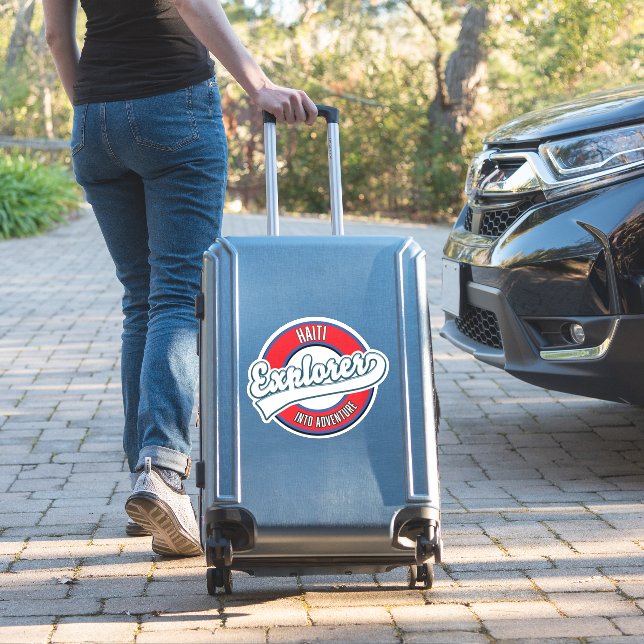 Haiti explorer into adventure retro logo (Suitcase Insitu)