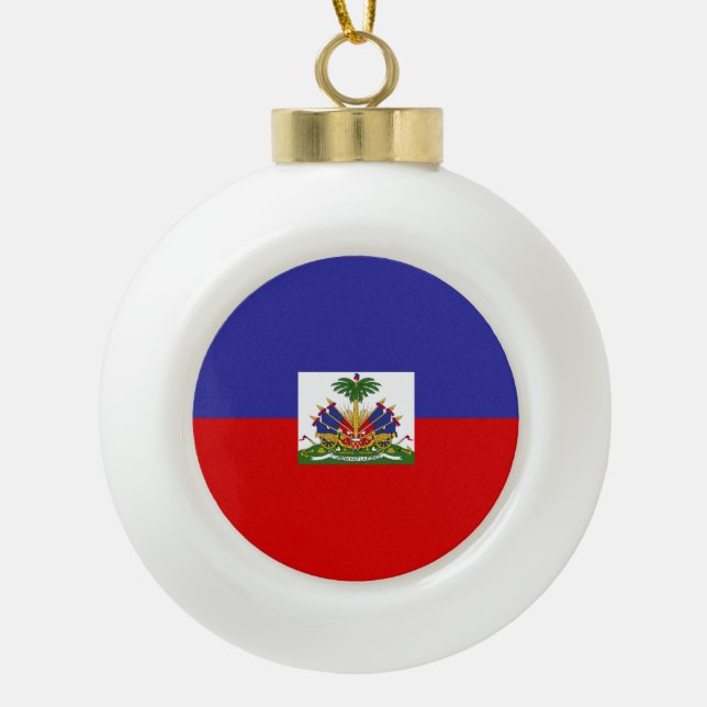 Haiti Flag Ceramic Ball Christmas Ornament (Front)
