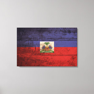 Haiti Flag on Old Wood Grain Canvas Print