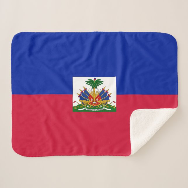 Haiti Flag Sherpa Blanket (Front (Horizontal))