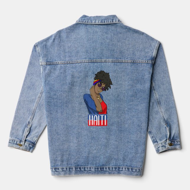 Haiti Haitian Love Flag Proud Girl Princess Queen  Denim Jacket (Back)
