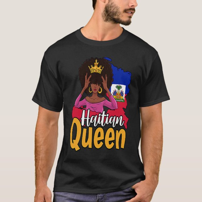 Haiti Haitian Love Flag Proud Woman Princess Crown T-Shirt (Front)