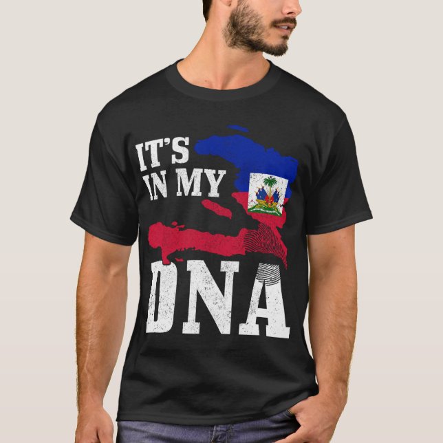 Haiti It_s In My DNA Fingerprint Haitian Flag Prid T-Shirt (Front)