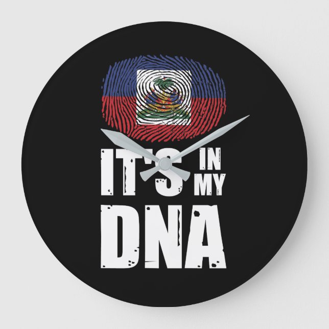 Haiti It's In My DNA Fingerprint Haitian Flag Large Clock (Front)