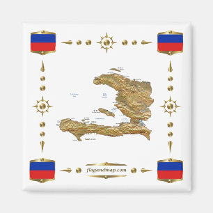 Haiti Map + Flags Magnet