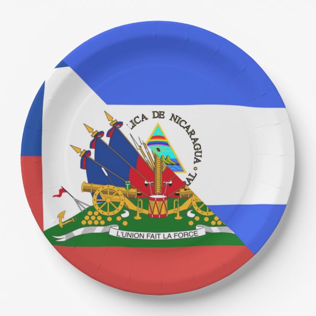 Haiti Nicaragua Flag | Half Haitian Nicaraguan Paper Plate (Front)